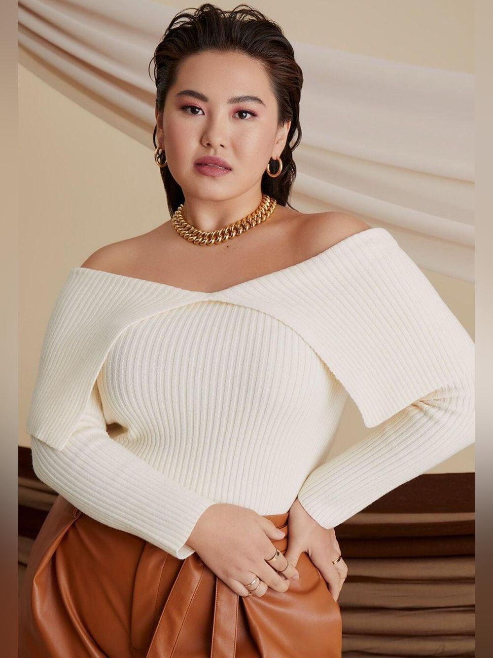 Eloquii Cream Ribbed Sweater